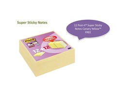 POST-IT NOTE 3M - Ft. 76 x 76 mm - Super sticky Blok x 90 vel - Geel - ACTIE 12   12 GRATIS