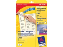 ETIKETTEN Transparant - Etiket 63.5 x 38.1 mm Avery - 21 etiket / A4 - Doos 25 vel - LASER