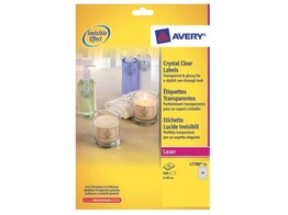 ETIKETTEN TRANSPARANT AVERY LASER Din A4 Etiket ft. dia. 40 mm - 24 etiket / bl - ds 25 vel
