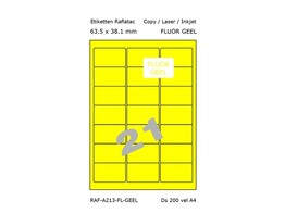 ETIKETTEN RAFLATAC A21-3 - Ft. 63.5 x 38.1 mm FLUO Geel - 21 etiket / vel A4 - Doos 200 vel