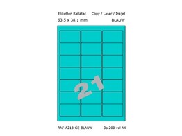 ETIKETTEN RAFLATAC A21-3 - Ft. 63.5 x 38.1 mm Blauw - 21 etiket / vel A4 - Doos 200 vel