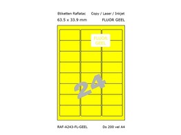 ETIKETTEN RAFLATAC A24-3 - Ft. 63.5 x 33.9 mm FLUO Geel - 24 etiket / vel A4 - Doos 200 vel