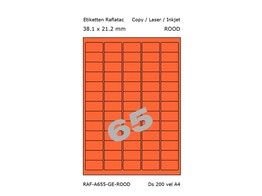 ETIKETTEN RAFLATAC A65-5 - Ft. 38.1 x 21.2 mm Rood - 65 etiket / vel A4 - Doos 200 vel