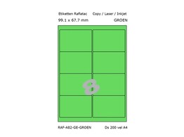 ETIKETTEN RAFLATAC A8-2 - Ft. 99.1 x 67.7 mm Groen - 8 etiket / vel A4 - Doos 200 vel