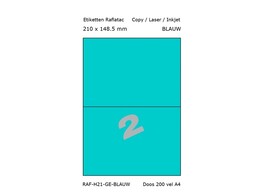 ETIKETTEN RAFLATAC H2-1 - Ft. 210 x 148.5 mm Blauw - 2 etiket / vel A4 - Doos 200 vel