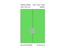 ETIKETTEN RAFLATAC H2-2 - Ft. 105 x 297 mm Groen - 2 etiket / vel A4 - Doos 200 vel