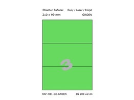 ETIKETTEN RAFLATAC H3-1 - Ft. 210 x 99 mm Groen - 3 etiket / vel A4 - Doos 200 vel