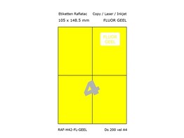 ETIKETTEN RAFLATAC H4-2 - Ft. 105 x 148.5 mm FLUO Geel - 4 etiket / vel A4 - Doos 200 vel