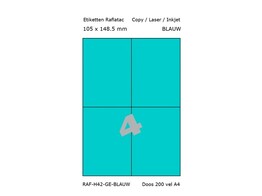 ETIKETTEN RAFLATAC H4-2 - Ft. 105 x 148.5 mm Blauw - 4 etiket / vel A4 - Doos 200 vel