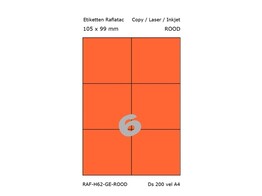 ETIKETTEN RAFLATAC H6-2 - Ft. 105 x 99 mm Rood - 6 etiket / vel A4 - Doos 200 vel