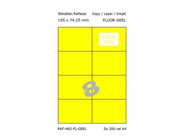 ETIKETTEN RAFLATAC H8-2 - Ft. 105 x 74.25 mm FLUO Geel - 8 etiket / vel A4 - Doos 200 vel