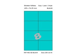 ETIKETTEN RAFLATAC H8-2 - Ft. 105 x 74.25 mm Blauw - 8 etiket / vel A4 - Doos 200 vel