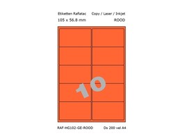 ETIKETTEN RAFLATAC HG10-2 - Ft. 105 x 56.8 mm Rood - 10 etiket / vel A4 - Doos 200 vel