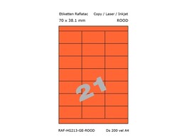ETIKETTEN RAFLATAC HG21-3 - Ft. 70 x 38.1 mm Rood - 21 etiket / vel A4 - Doos 200 vel