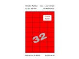 ETIKETTEN RAFLATAC HG32-4 - Ft. 52.5 x 35 mm FLUO Rood - 32 etiket / vel A4 - Doos 200 vel