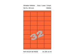 ETIKETTEN RAFLATAC HG32-4 - Ft. 52.5 x 35 mm Rood - 32 etiket / vel A4 - Doos 200 vel