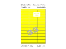 ETIKETTEN RAFLATAC HG33-3 - Ft. 70 x 25.4 mm FLUO Geel - 33 etiket / vel A4 - Doos 200 vel