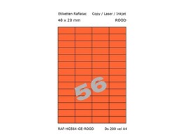 ETIKETTEN RAFLATAC HG56-4 - Ft. 48 x 20 mm Rood - 56 etiket / vel A4 - Doos 200 vel