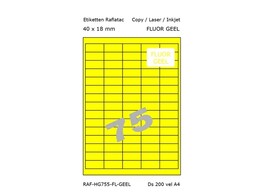 ETIKETTEN RAFLATAC HG75-5 - Ft. 40 x 18 mm FLUO Geel - 75 etiket / vel A4 - Doos 200 vel