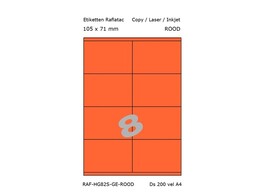 ETIKETTEN RAFLATAC HG8-2S - Ft. 105 x 71 mm Rood - 8 etiket / vel A4 - Doos 200 vel