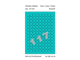ETIKETTEN RAFLATAC R117-9 - rond dia. 19 mm Blauw - 117 etiket / vel A4 - Doos 200 vel