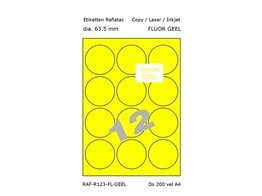 ETIKETTEN RAFLATAC R12-3 - rond dia. 63.5 mm FLUO Geel - 12 etiket / vel A4 - Doos 200 vel