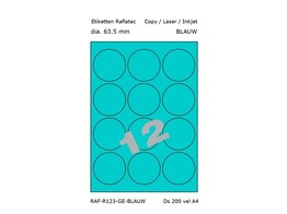 ETIKETTEN RAFLATAC R12-3 - rond dia. 63.5 mm Blauw - 12 etiket / vel A4 - Doos 200 vel
