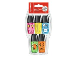 FLUO MARKER BOSS MINI   Funnimals   - Set 5 Geel - Groen - Blauw - Roze - Oranje
