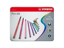 VILTSTIFT PEN 68 - Metal Box 15 kleuren Stabilo - Viltpunt 1 mm