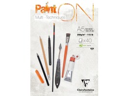 TEKENBLOK   PAINT ON   Multi-techniques Clairefontaine - A5 - 250 gr - 40 vel - Wit
