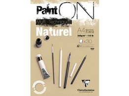 TEKENBLOK   PAINT ON   Multi-techniques Clairefontaine - A4 - 250 gr - 30 vel - Naturel