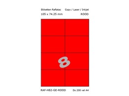 ETIKETTEN RAFLATAC H8-2 - Ft. 105 x 74.25 mm Rood - 8 etiket / vel A4 - Doos 200 vel
