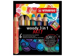 POTLOOD WOODY 3 in 1 - Set 6 Stabilo ARTY - Inclusief SLIJPER