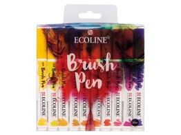 TALENS ECOLINE BRUSHPEN - Set 20 kleuren Vloeibare waterverf in penvorm met penseelpunt