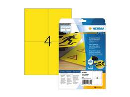 ETIKETTEN HERMA - Hard Wearing - Ft. 105 x 148 mm GEEL - Folie 4 etiket / blad - Doos 25 vel Din A4