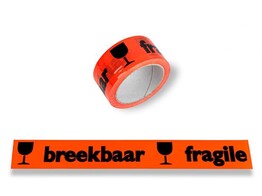 KLEEFBAND   Breekbaar - Fragile    Zwart / Oranje Rol 48 mm x 66 M