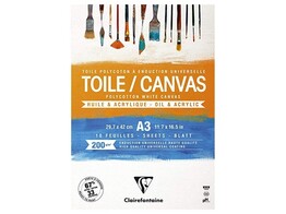 TEKENBLOK   Toile / Canvas   A3 - 200 gr. - Wit Clairefontaine - Olie   Acryl - 10 vel