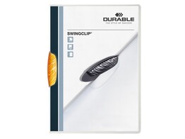 KLEMMAP SWINGCLIP transaparant - Klem oranje Durable - Din A4 - tot 30 vel